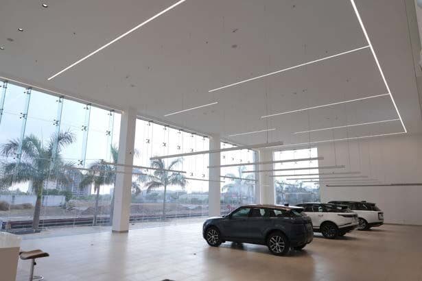 JLR showroom interior with vehicle display